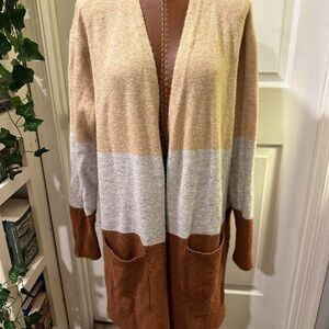 A New Day Tan and Cream Cardigan Sweater Open Front